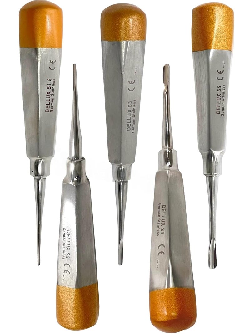 artlab -Premium Dental Elevators Etracting Extraction Osteotome Periotome Luxating Elevator Apical Spade Cryer Proximator Elevator Oral Implant, Root Extraction (Luxating Set of 5 Gold Straight) - Image 1